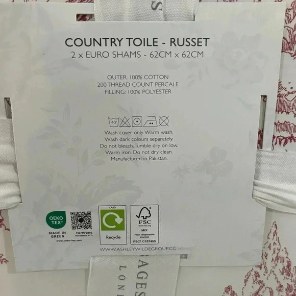 Pair Euro Shams NEW Country Toile Russet Shabby Chic by Cabbages & Roses London - Picture 8 of 9